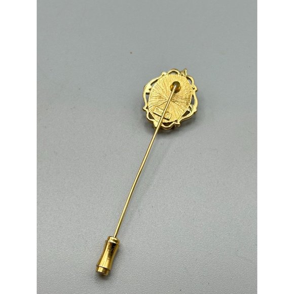 Vintage Signed TRIFARI Costume Cameo Stick Pin Lapel Pin Gold Tone & Faux Cameo - Picture 3 of 6